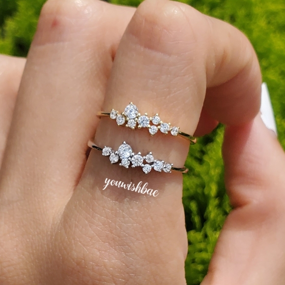 Diamond Cluster Ring Etsy 925 Sterling Silver Gold Plated Delicate Star Ring New - Picture 2 of 6